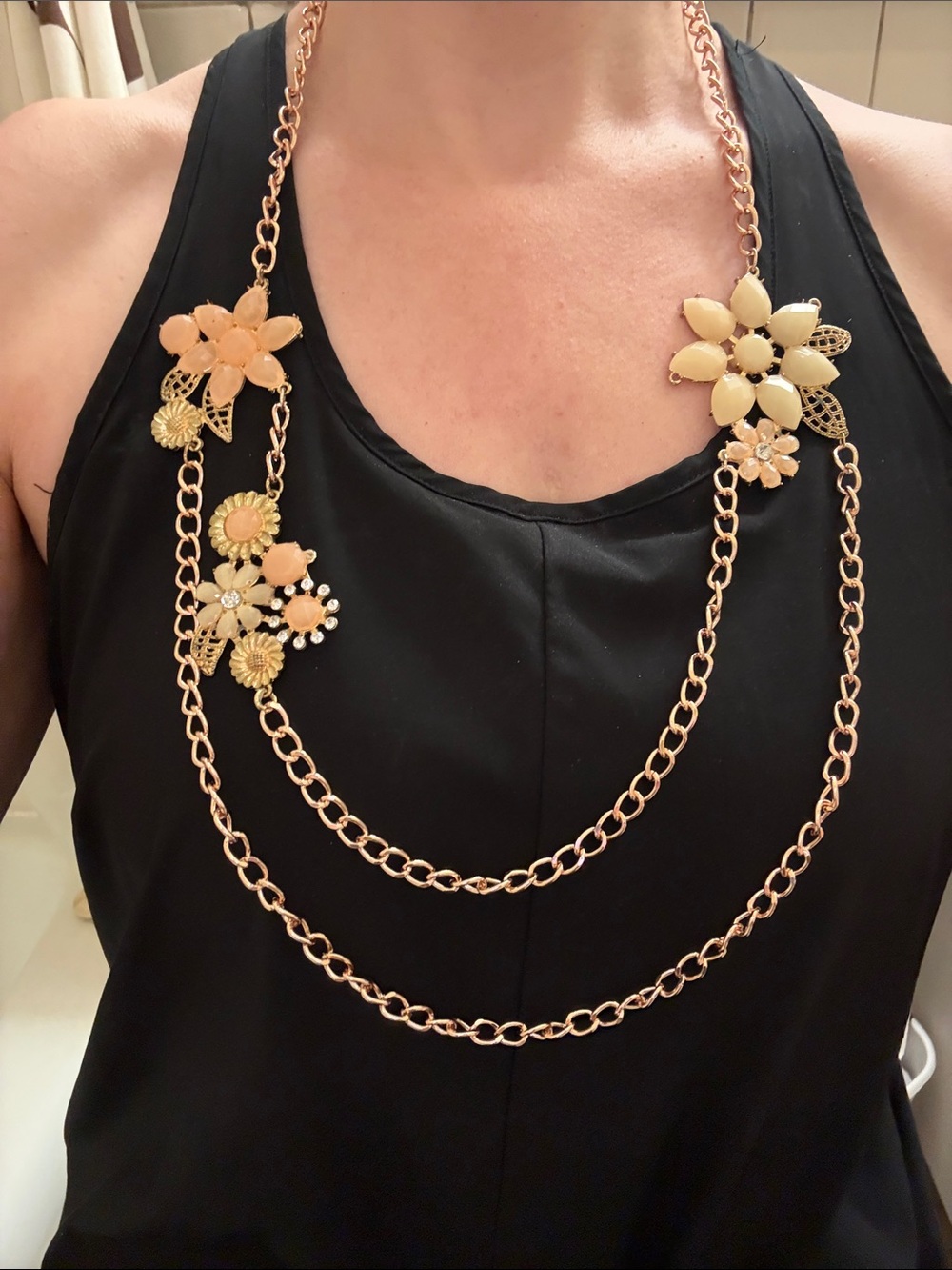 Hand-CraftedFloral Multi-Layer Chain Necklace in Peach and Cream - Women Jewelry